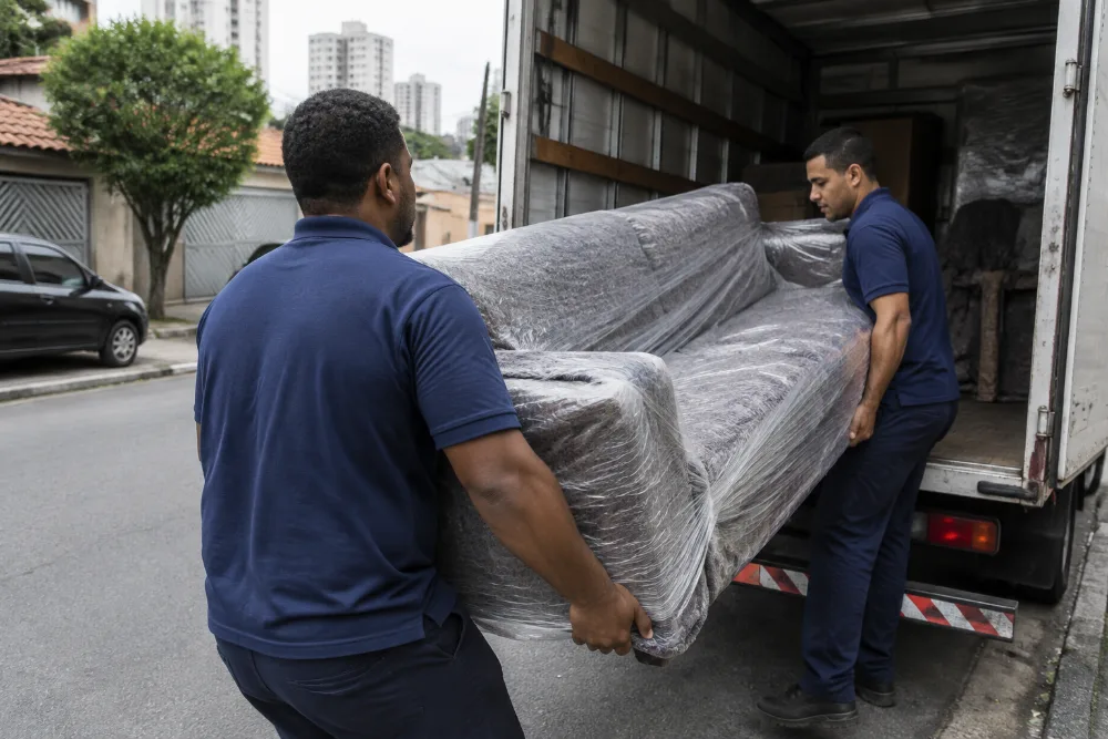Equipe carregando móveis